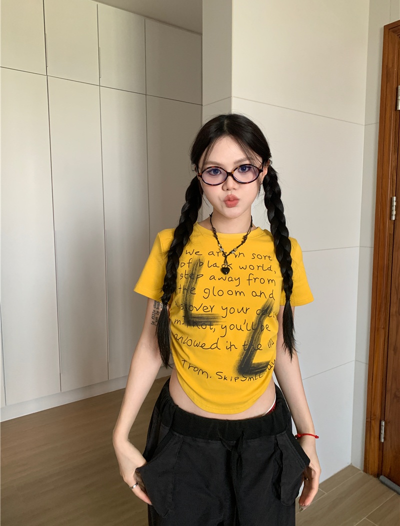 Summer fold tops letters T-shirt for women