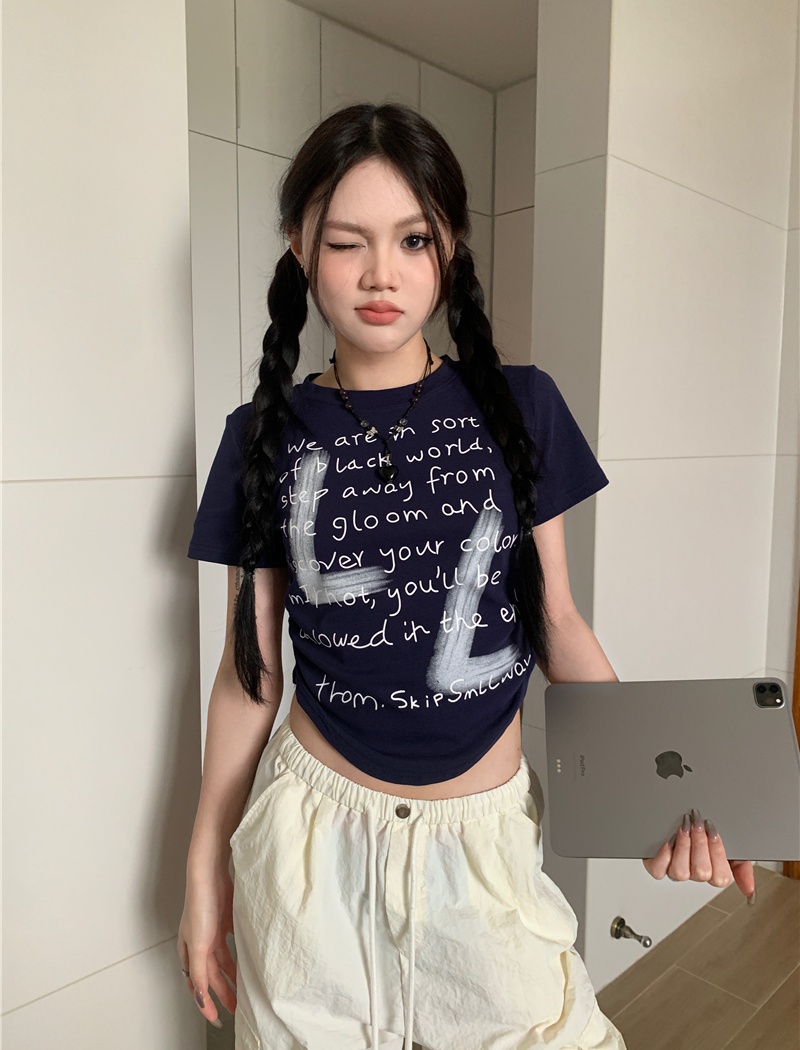 Summer fold tops letters T-shirt for women