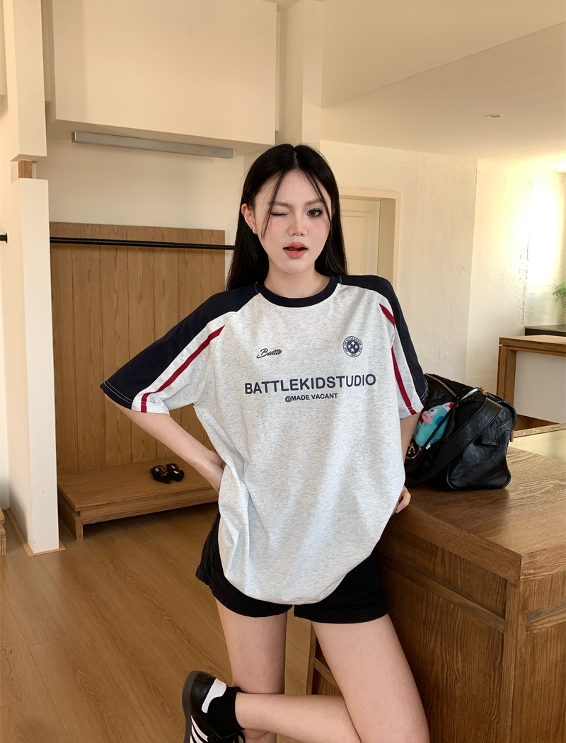 American style loose short sleeve retro T-shirt for women