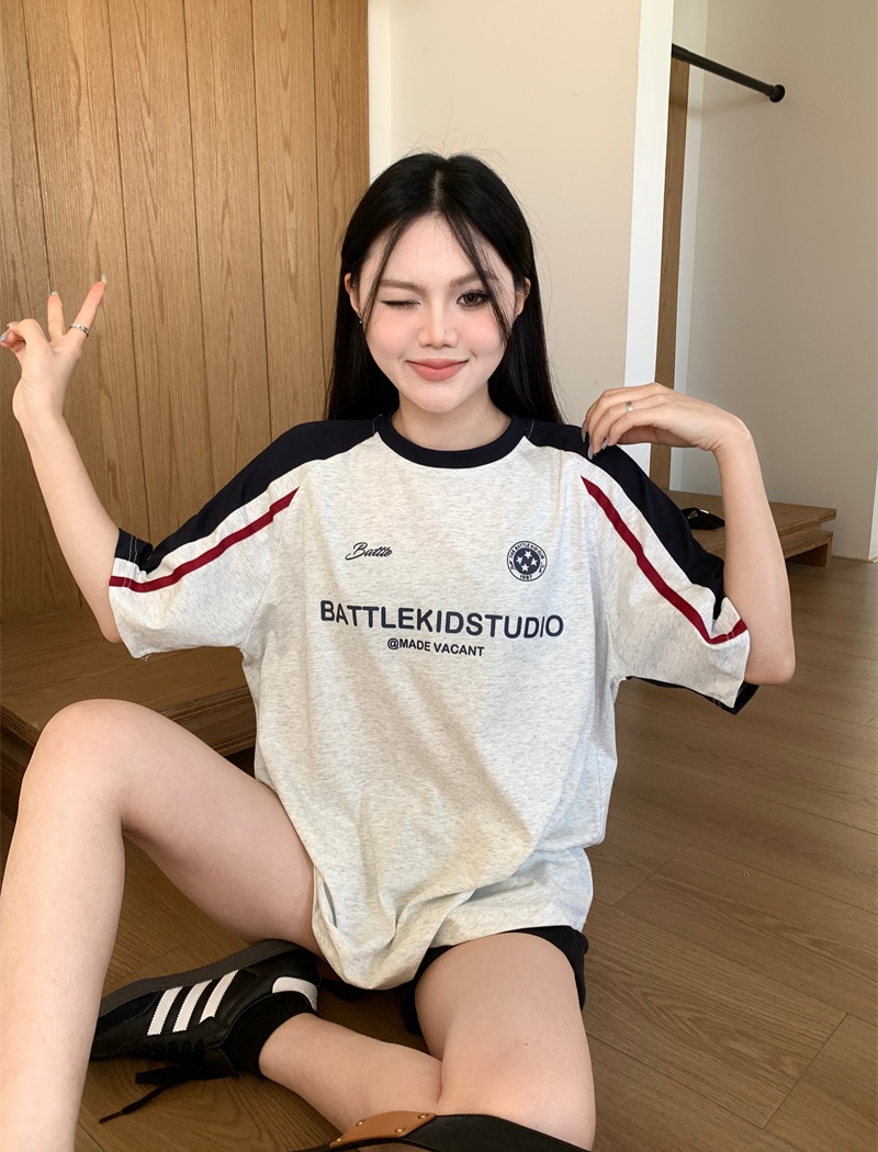 American style loose short sleeve retro T-shirt for women