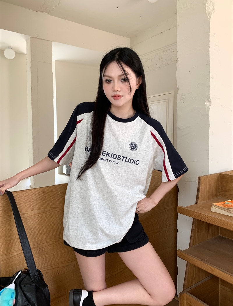 American style loose short sleeve retro T-shirt for women