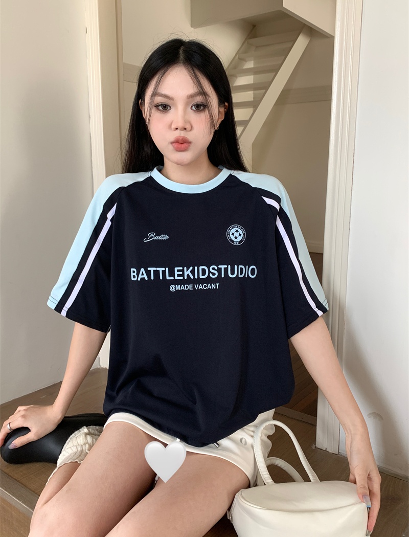 American style loose short sleeve retro T-shirt for women