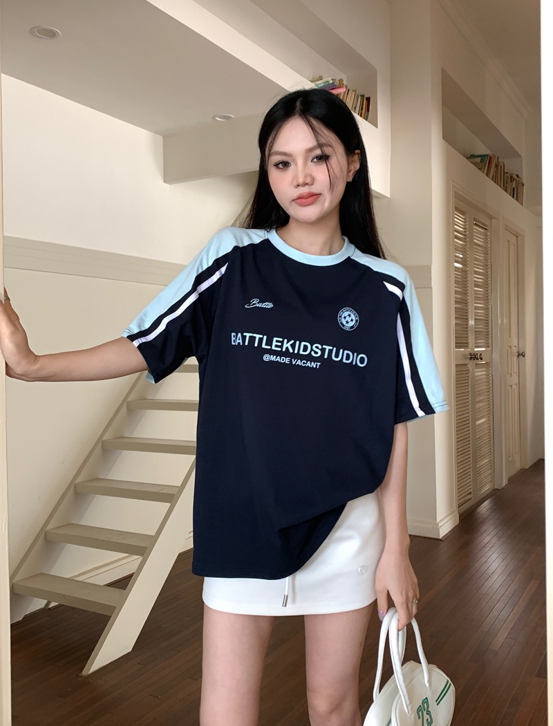 American style loose short sleeve retro T-shirt for women