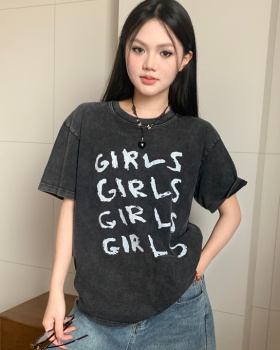 American style conventional retro washed short T-shirt