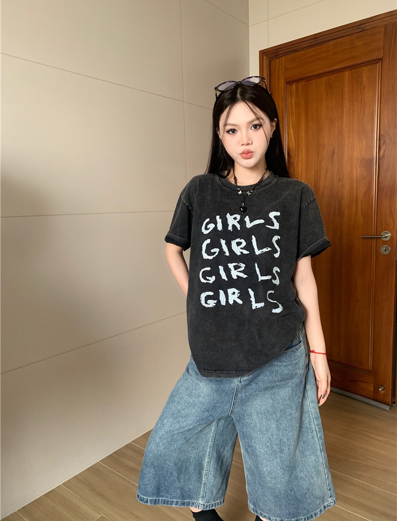 American style conventional retro washed short T-shirt