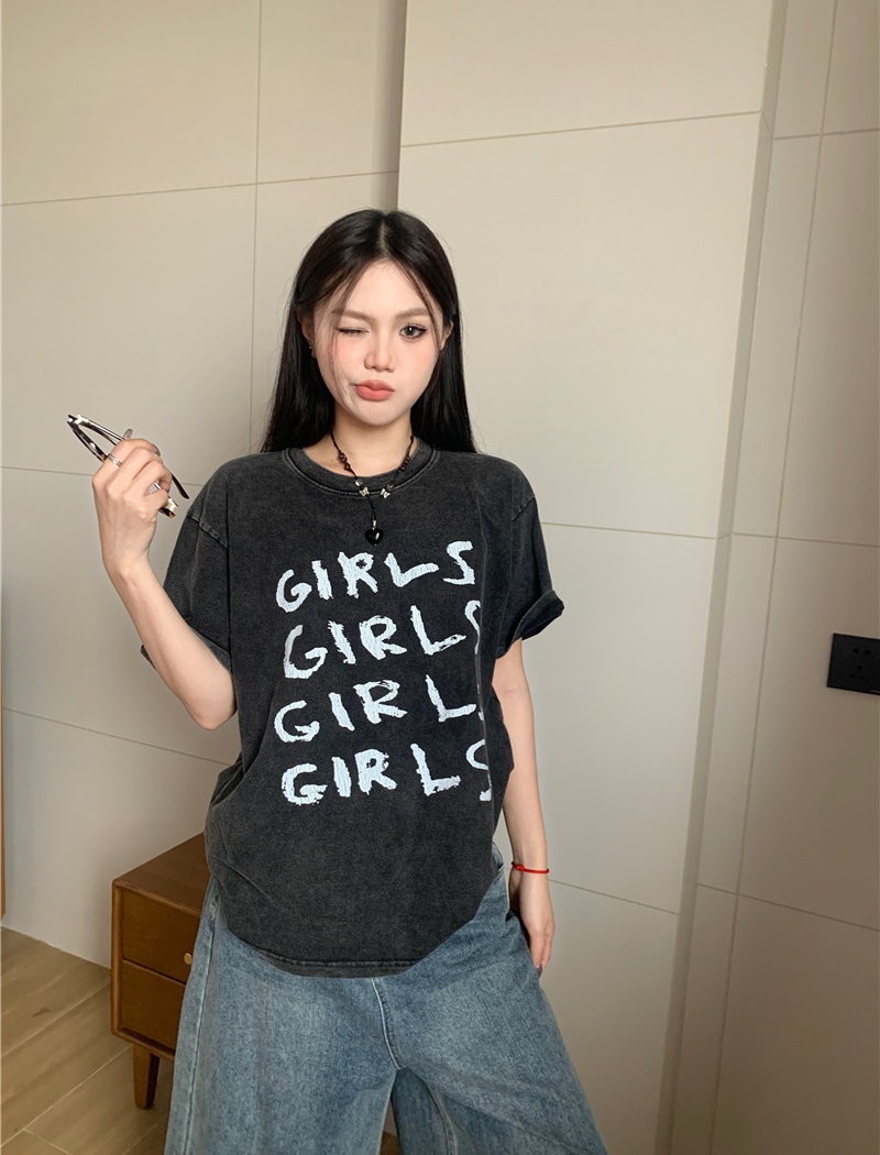 American style conventional retro washed short T-shirt