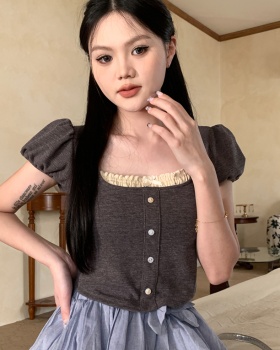 Short sleeve short all-match lace maiden slim T-shirt