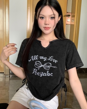 Retro American style short spicegirl washed T-shirt