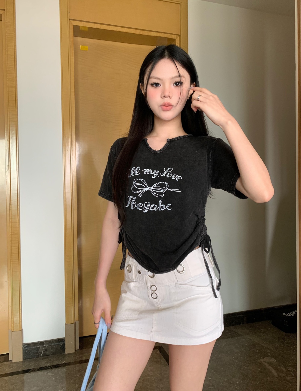 Retro American style short spicegirl washed T-shirt