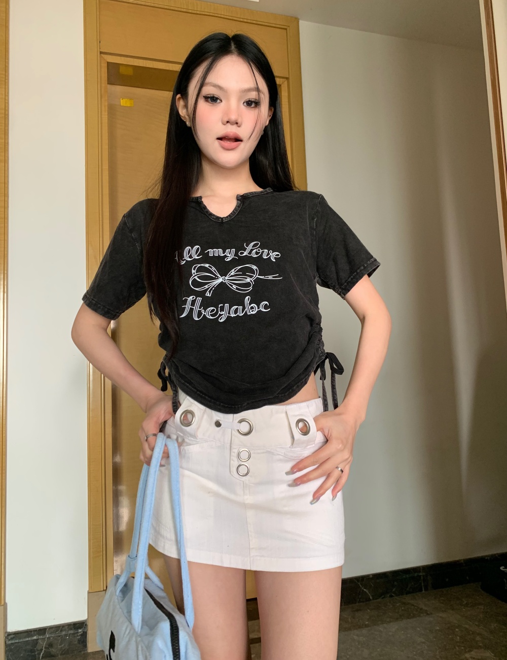 Retro American style short spicegirl washed T-shirt