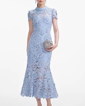 Temperament slim blue summer ladies show young mermaid dress