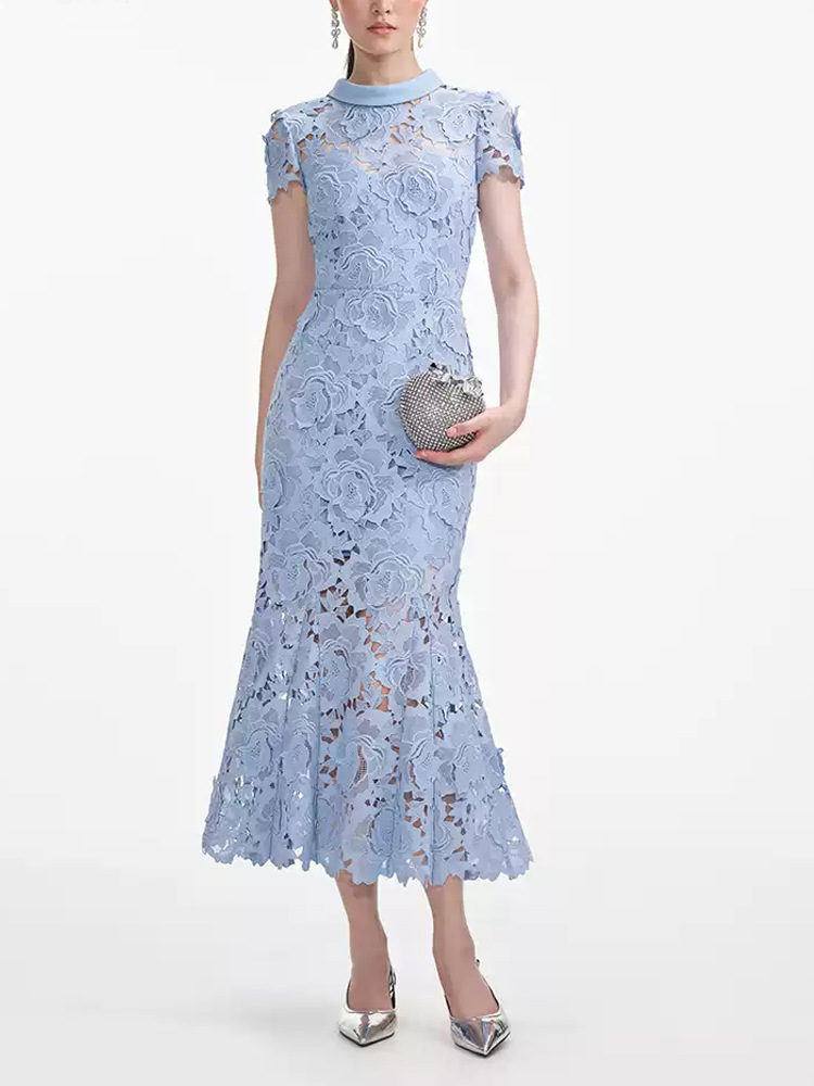 Temperament slim blue summer ladies show young mermaid dress