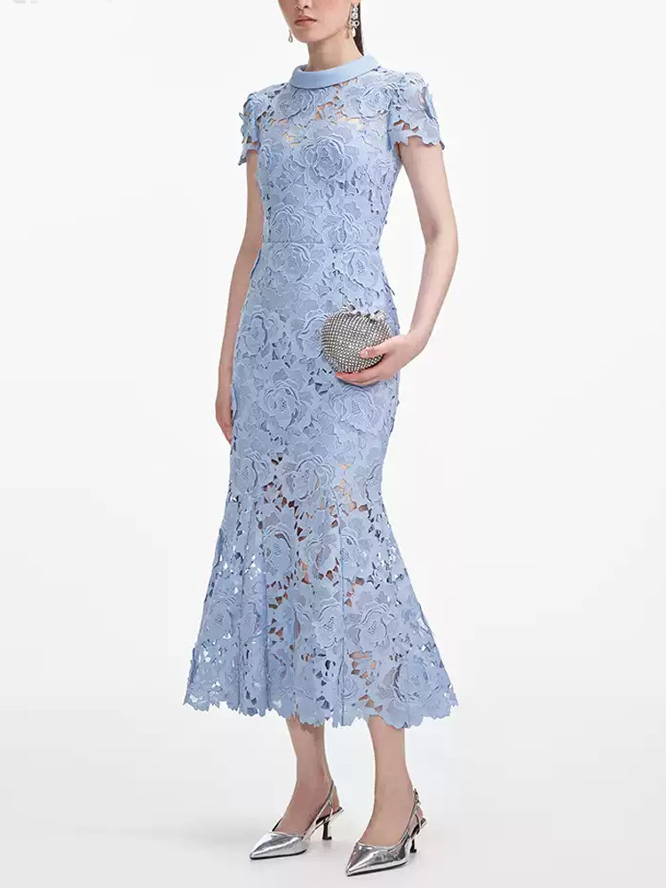 Temperament slim blue summer ladies show young mermaid dress