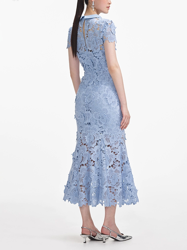 Temperament slim blue summer ladies show young mermaid dress