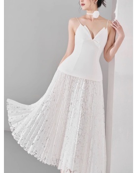 Ladies elegant sling dress summer lace long dress for women