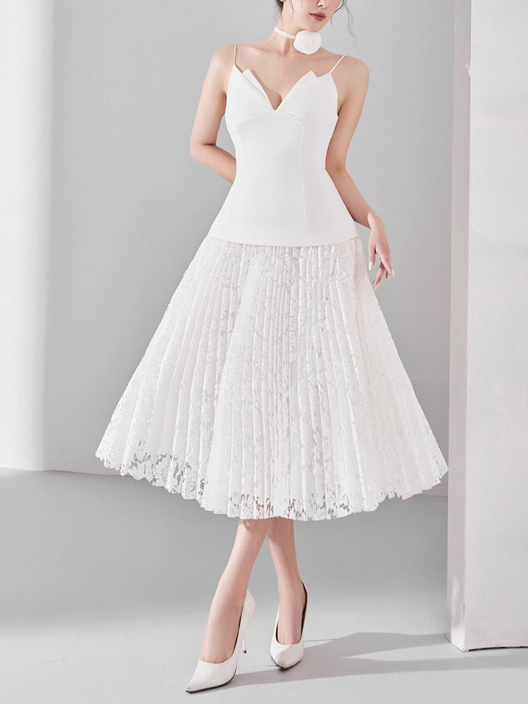 Ladies elegant sling dress summer lace long dress for women