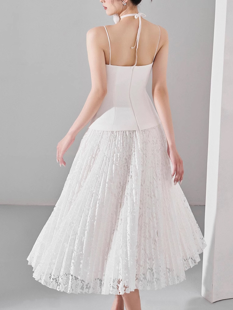 Ladies elegant sling dress summer lace long dress for women