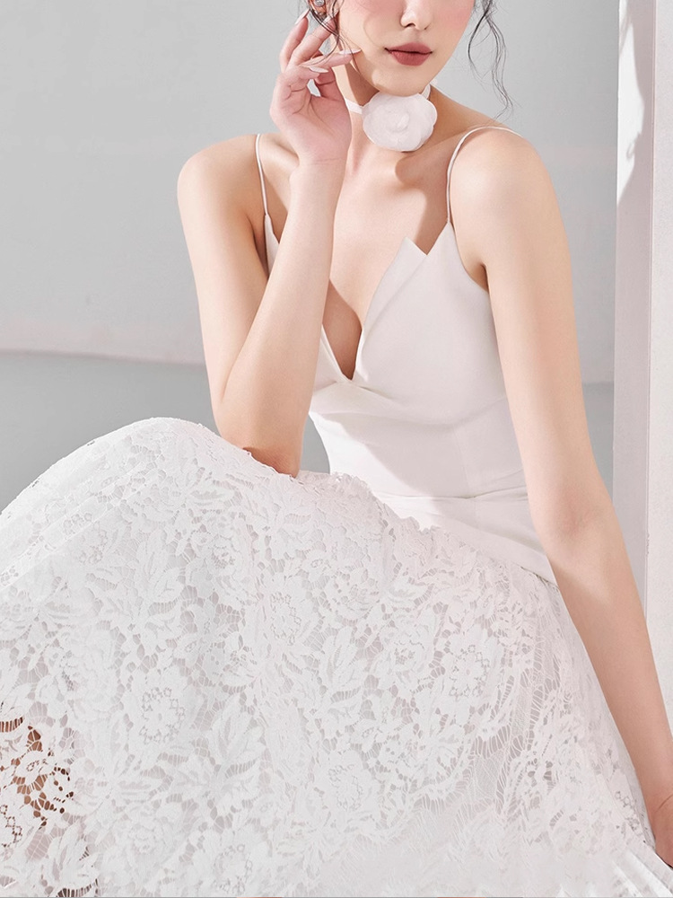 Ladies elegant sling dress summer lace long dress for women