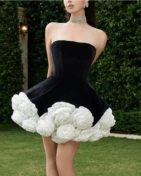 France style summer elegant wrapped chest dress for women