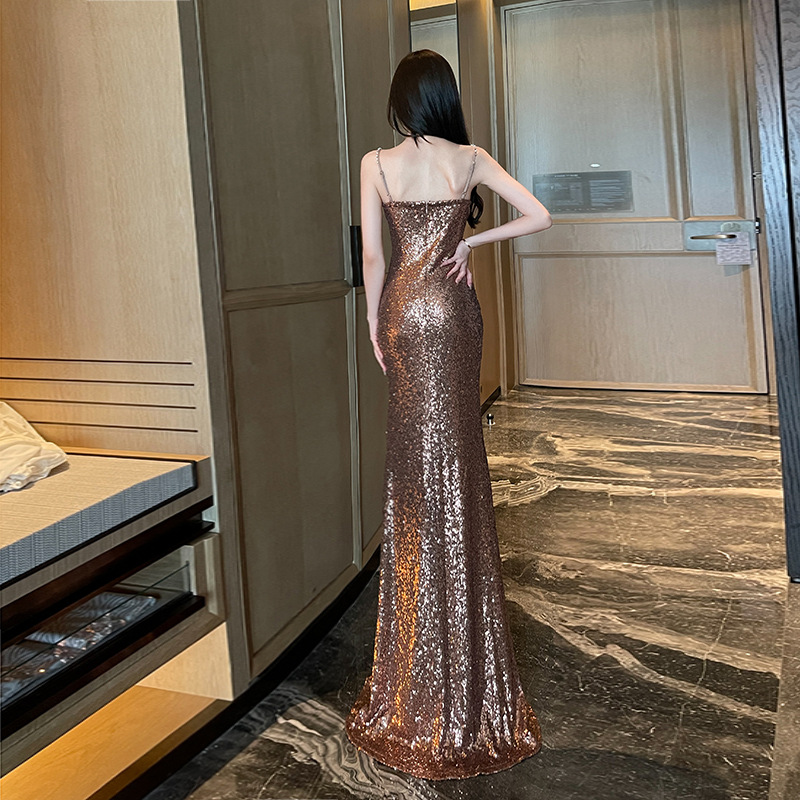 Sequins gold light luxury evening dress for women