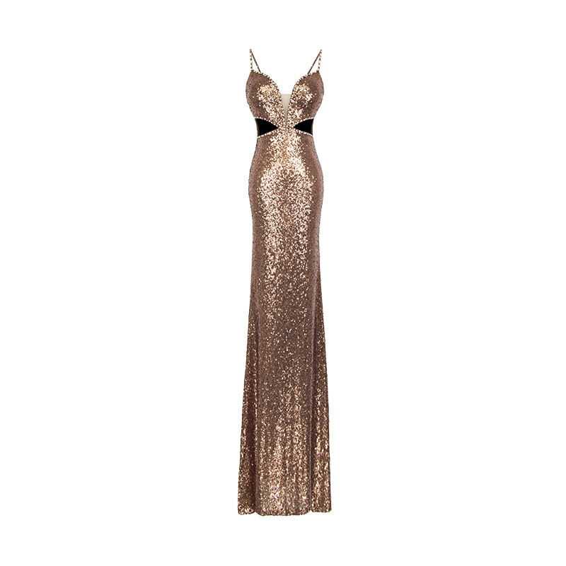 Sequins gold light luxury evening dress for women