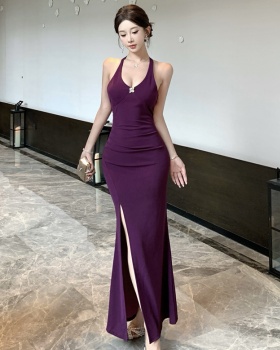 Split mermaid dress pinched waist summer formal dress