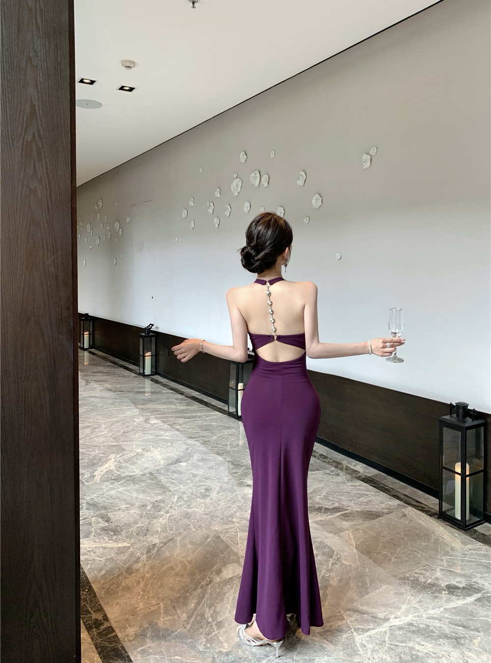 Split mermaid dress pinched waist summer formal dress