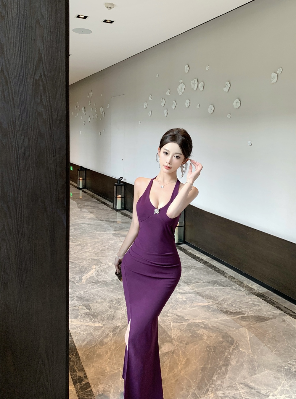 Split mermaid dress pinched waist summer formal dress