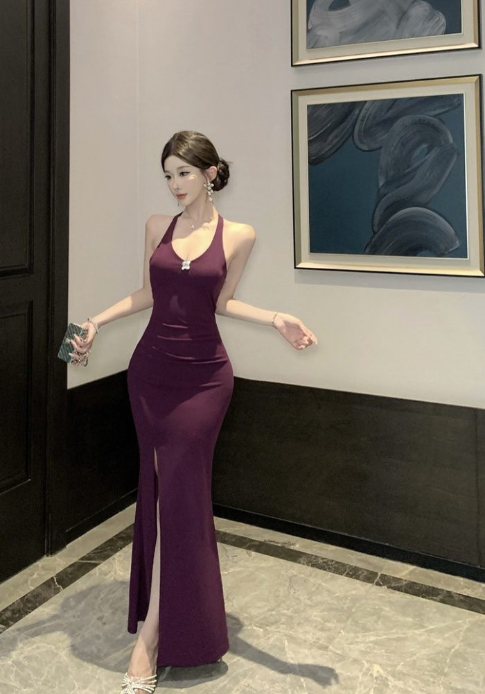 Split mermaid dress pinched waist summer formal dress