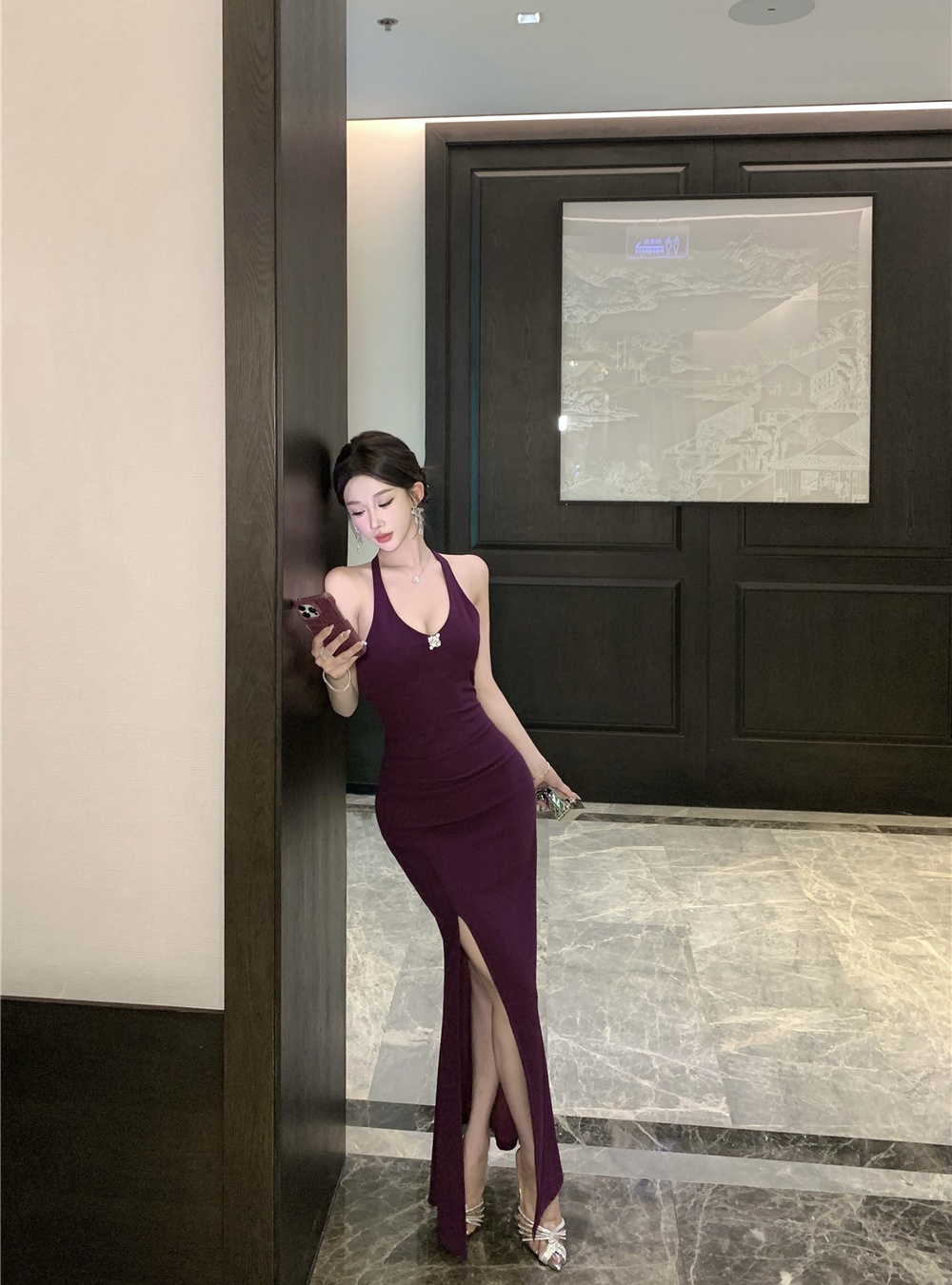 Split mermaid dress pinched waist summer formal dress