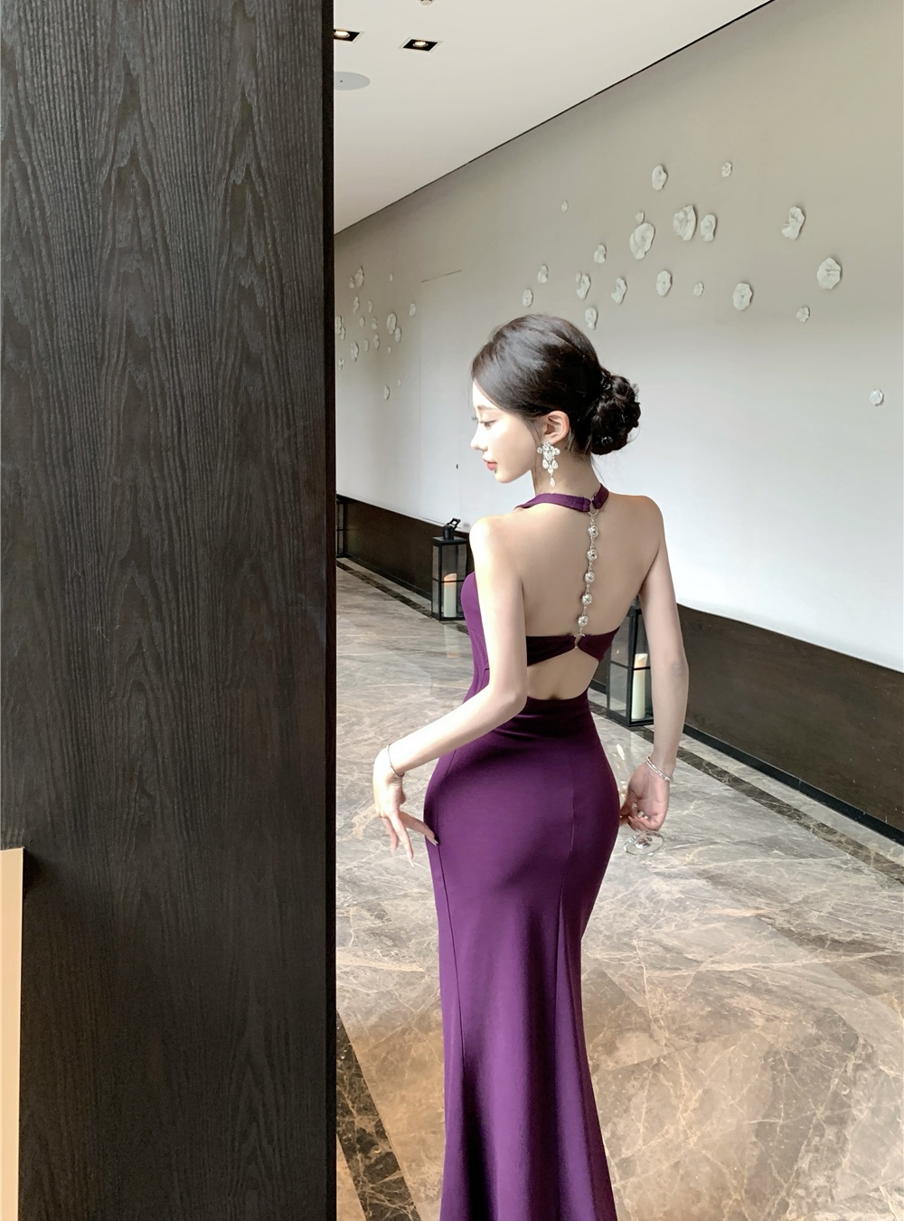 Split mermaid dress pinched waist summer formal dress