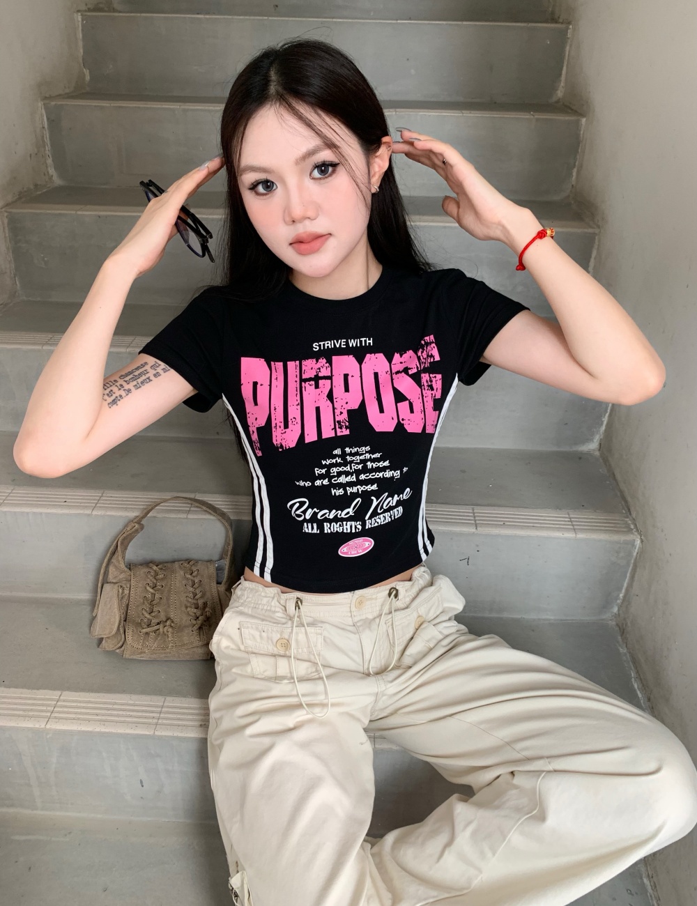Summer Casual printing slim letters T-shirt