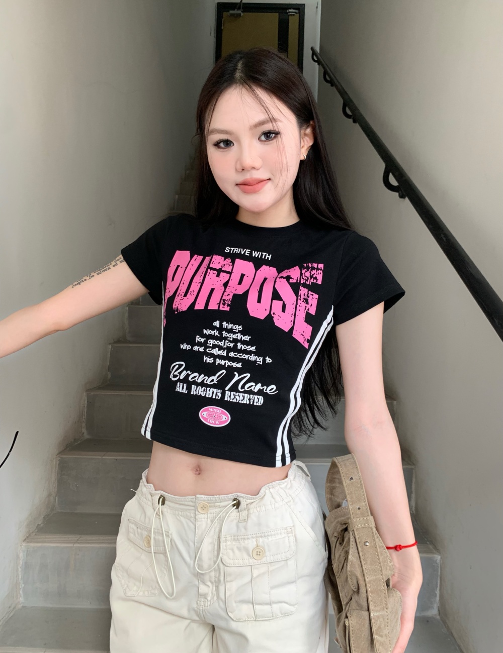Summer Casual printing slim letters T-shirt