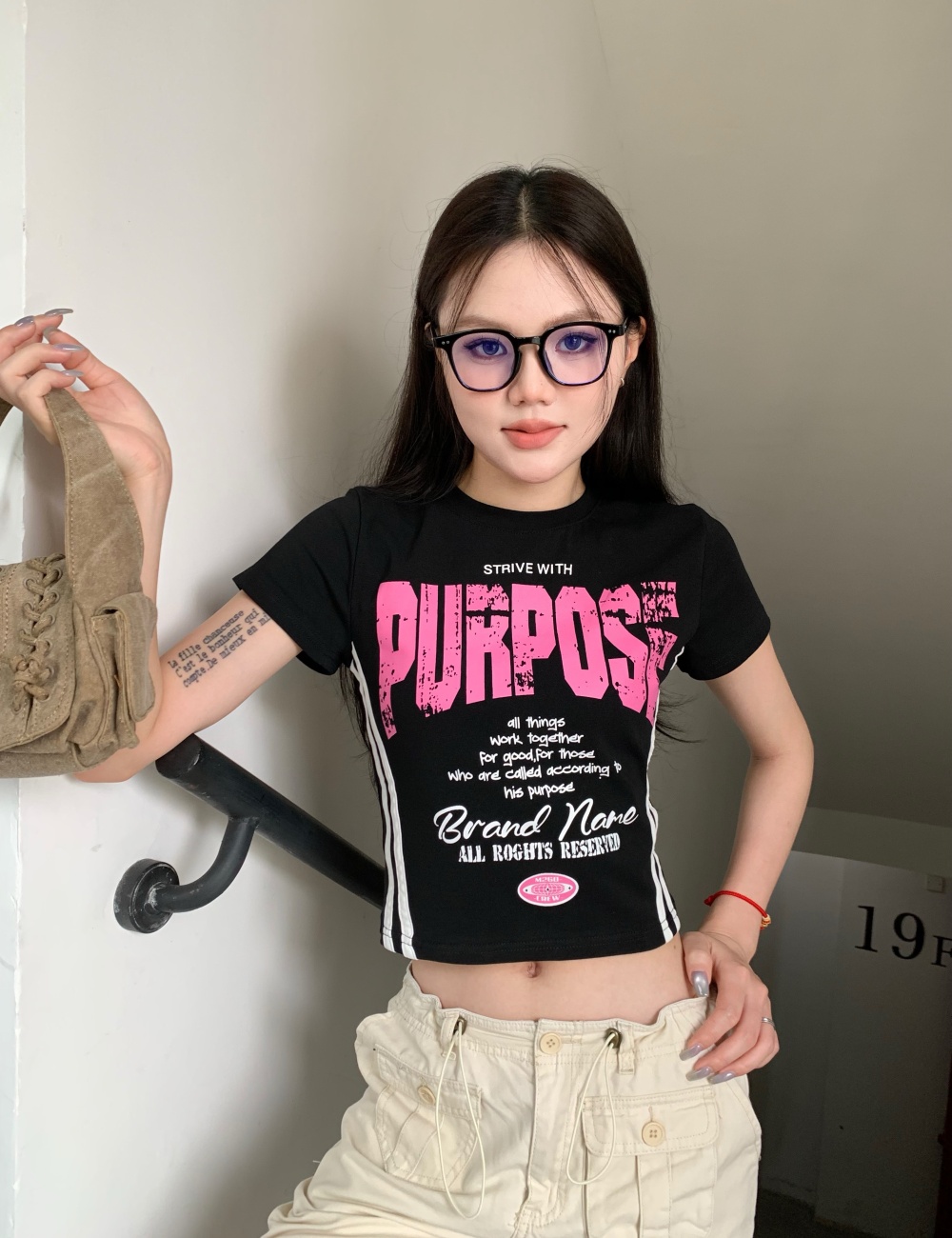 Summer Casual printing slim letters T-shirt