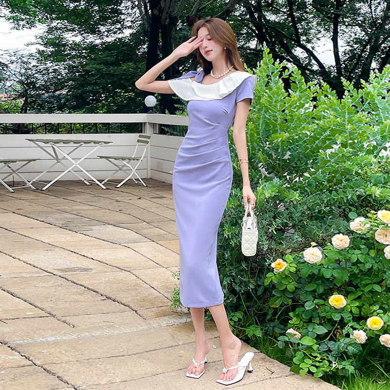 Mixed colors fashion long dress slim summer dress