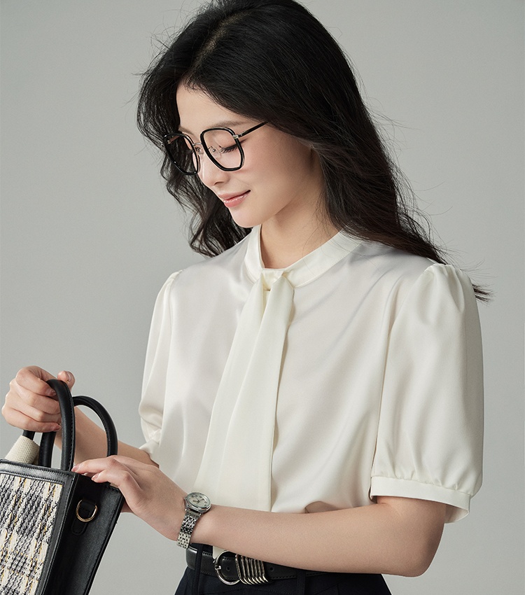 Satin profession white streamer niche shirt for women