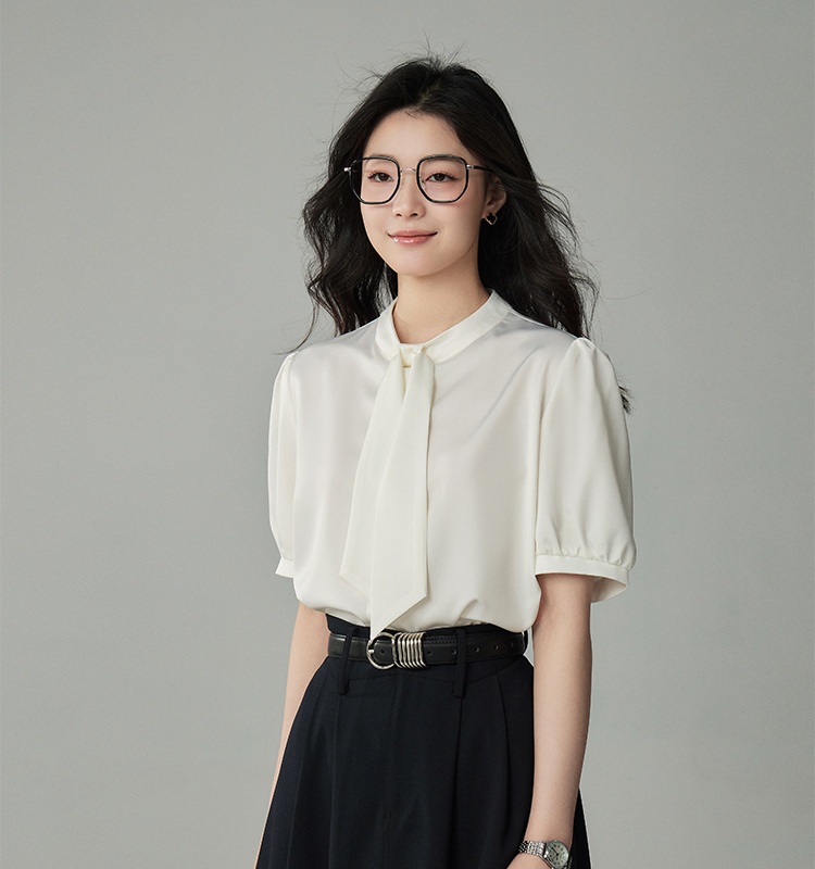 Satin profession white streamer niche shirt for women