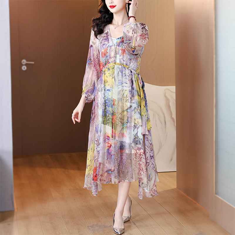 Silk summer temperament slim real silk lady dress