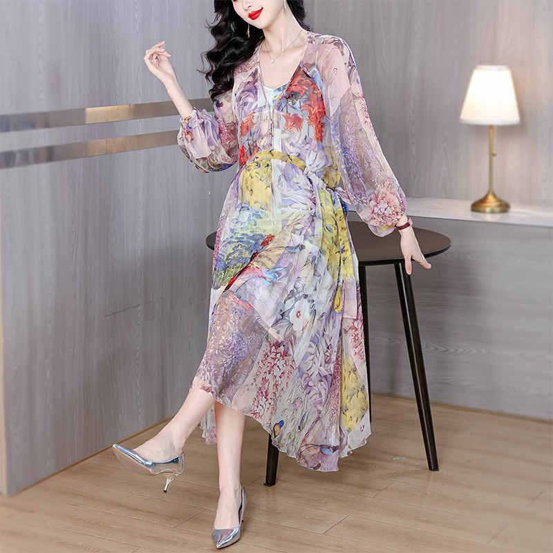 Silk summer temperament slim real silk lady dress