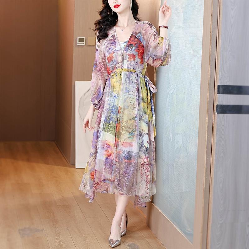 Silk summer temperament slim real silk lady dress