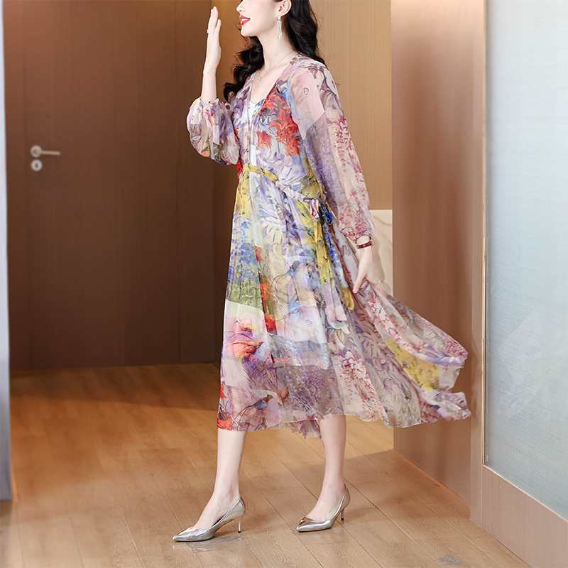 Silk summer temperament slim real silk lady dress