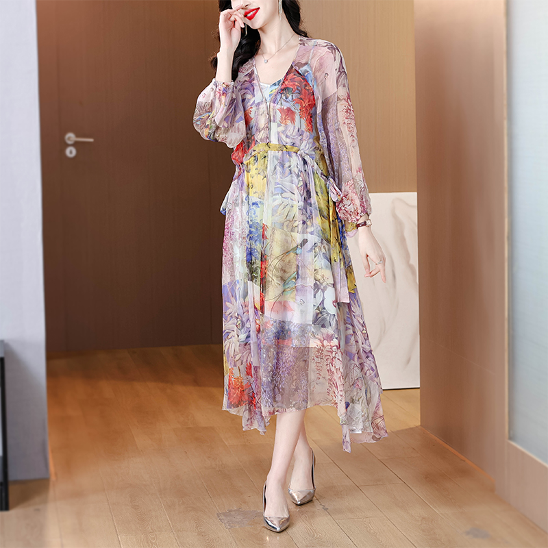 Silk summer temperament slim real silk lady dress