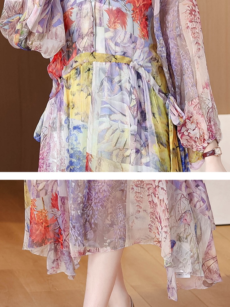Silk summer temperament slim real silk lady dress