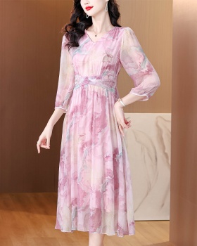 Temperament France style tender real silk pink dress