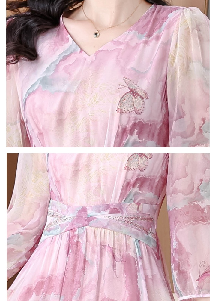 Temperament France style tender real silk pink dress