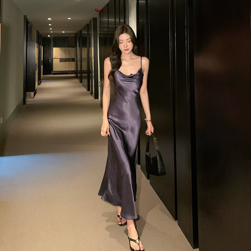 Summer satin dress sling mermaid long dress