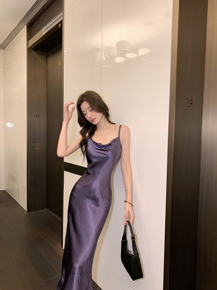 Summer satin dress sling mermaid long dress