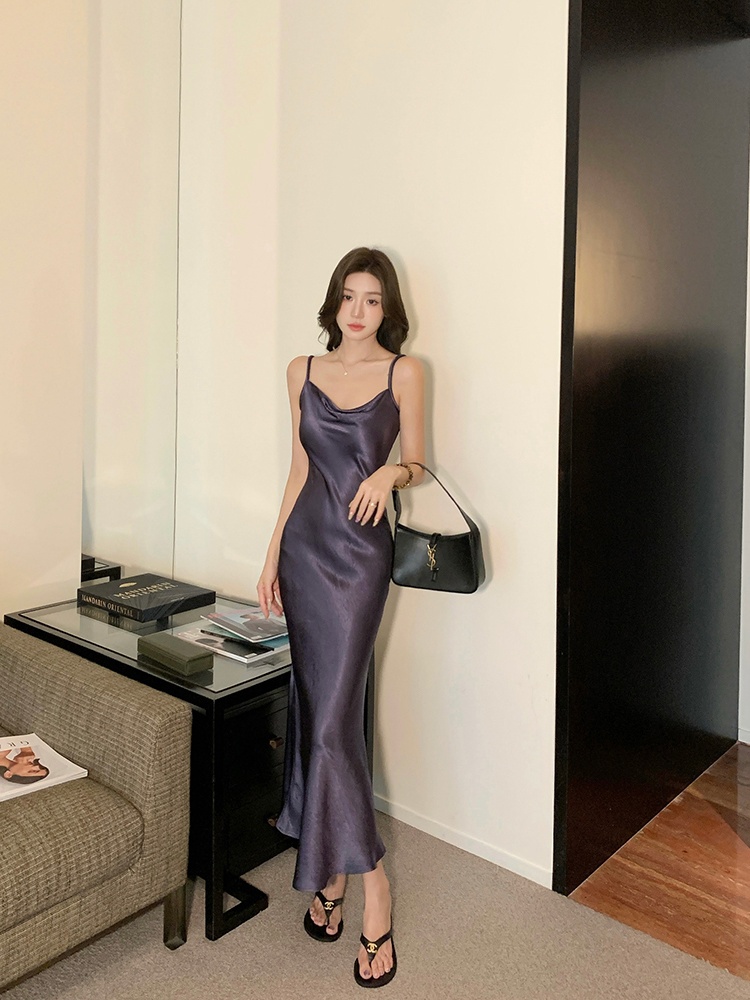 Summer satin dress sling mermaid long dress