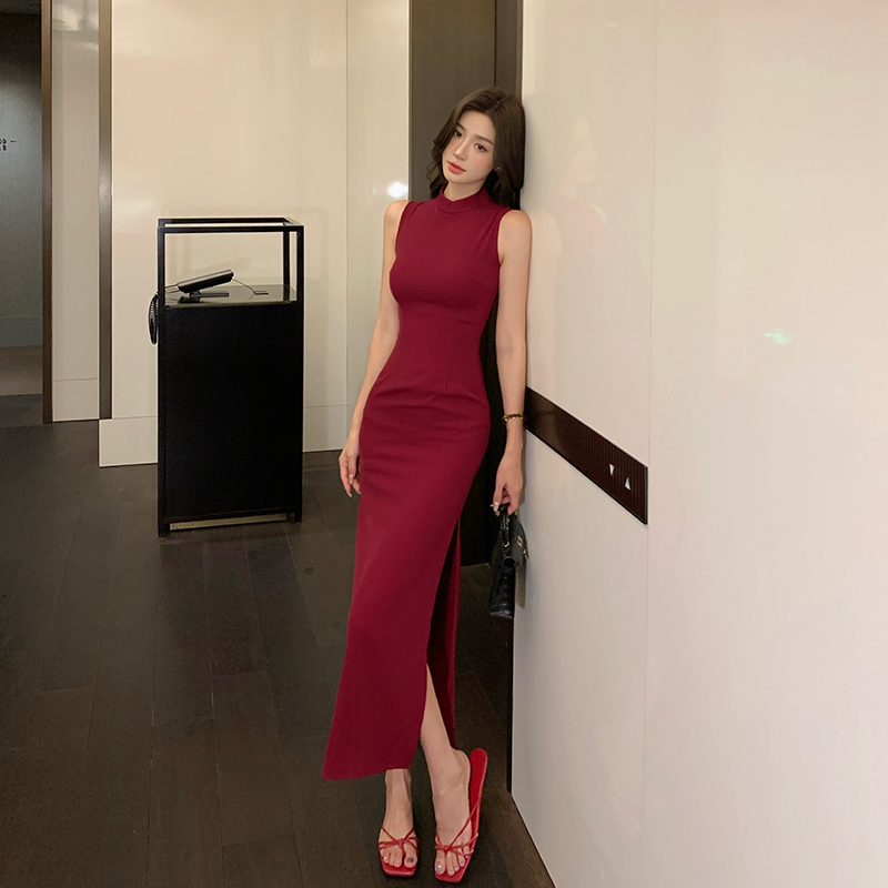 Was white micro-bomb cheongsam summer red long dress