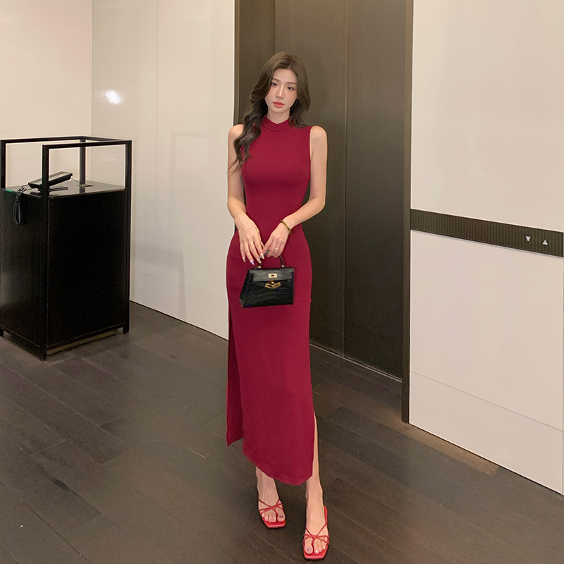 Was white micro-bomb cheongsam summer red long dress